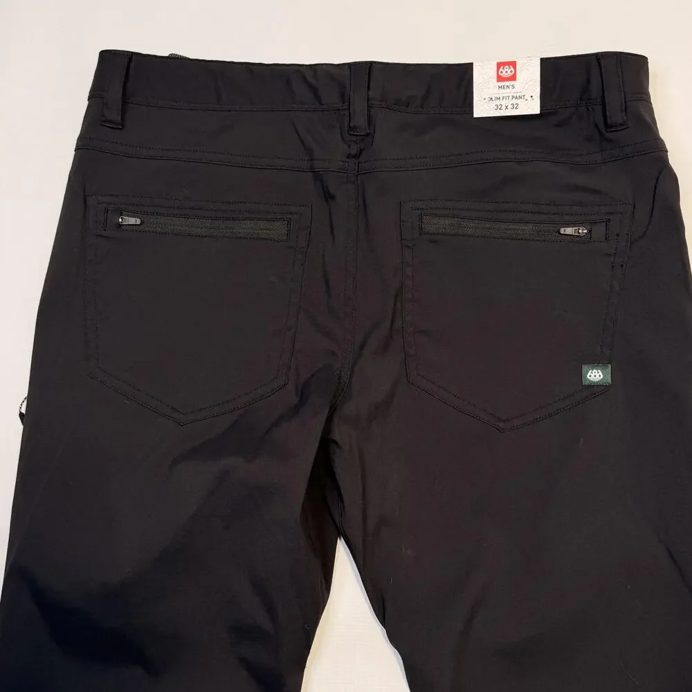 686 Pants Mens 32x32 Black Everywhere Eco Slim Fit Water Resistant Stretch Chino